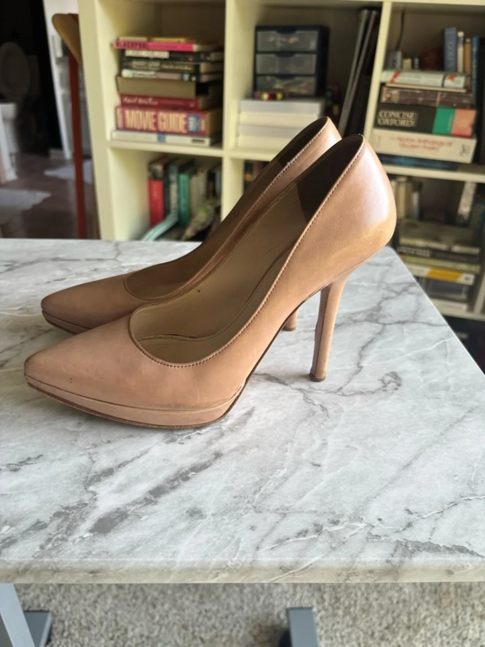 Prada Beige Leather Pointed-Toe Stiletto Platform Pumps size 37.5